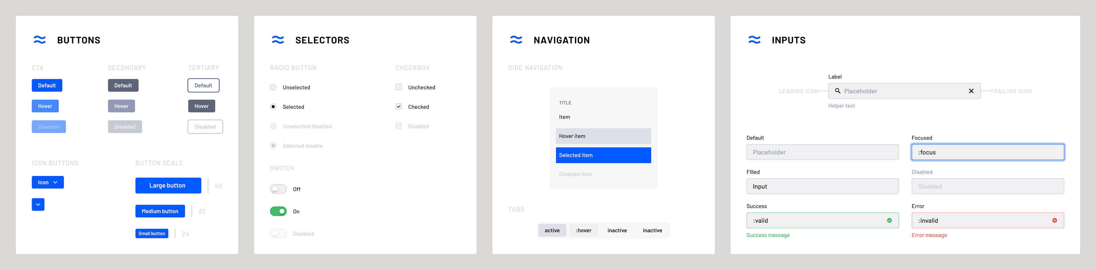 Images showing button, input, navigation and selector components